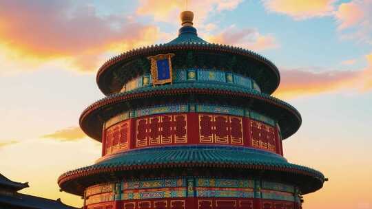 北京天坛古建筑黄昏景象