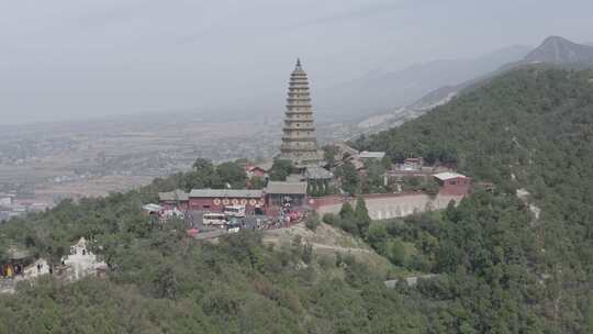 航拍山西临汾洪洞县广胜寺飞虹塔琉璃塔