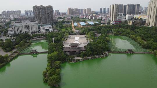 航拍湖北遗爱湖公园4A景区徐公亭