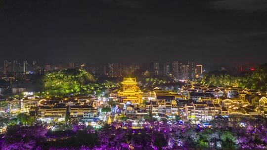 广西柳州窑埠古镇夜景航拍延时