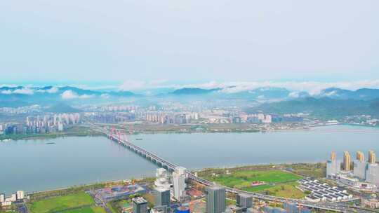 杭州之江大桥全景航拍风景