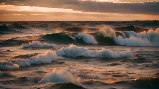 【超长合集】夕阳下的海浪升格视频素材