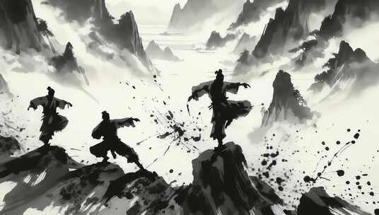 水墨风格武侠人物山水背景