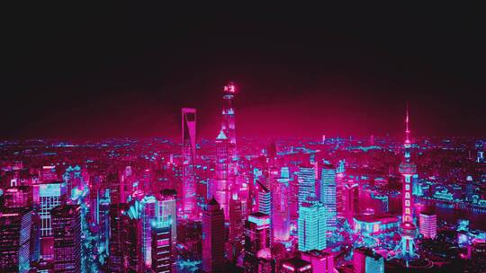 陆家嘴金融城赛博朋克夜景