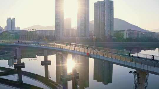 湖北省赤壁市城市航拍日出