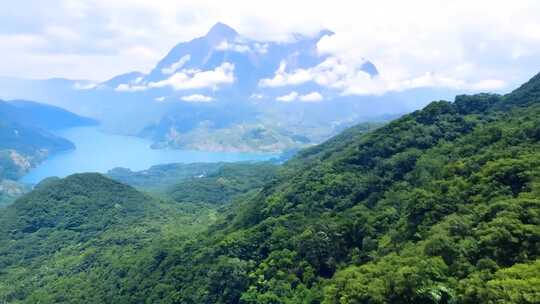 山间水库与茂密植被的自然风光