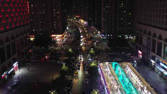 夜市人流 航拍 烧烤摊 小吃街 夜市航拍