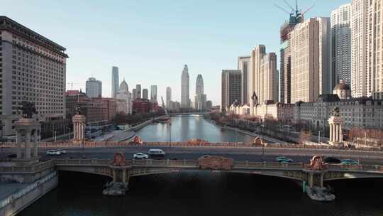 天津海河风景线城市天际线建筑风光航拍