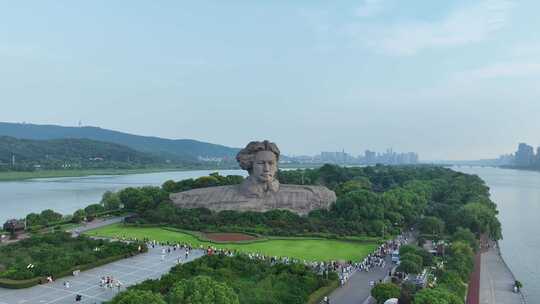 长沙橘子洲头航拍湘江橘子洲景区长沙地标