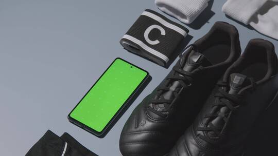 桌子上的足球和绿幕手机视频素材模板下载