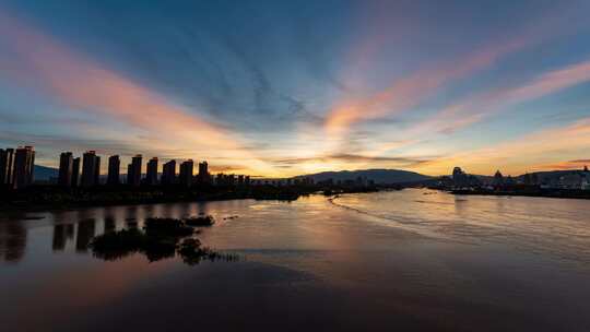 西双版纳景洪市澜沧江夕阳延时4K