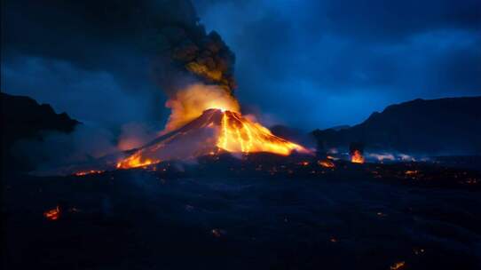 AI火山喷发火山爆发岩浆熔岩末日