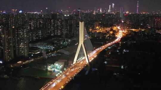 广州鹤洞大桥夜景航拍素材