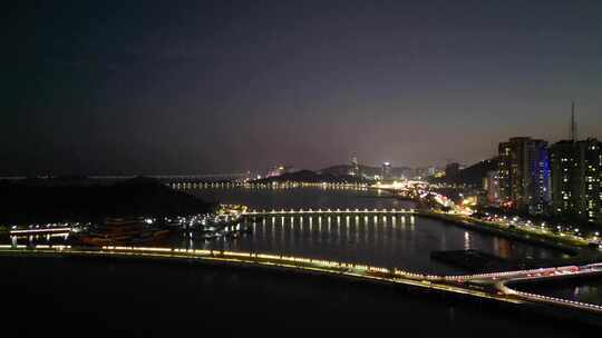 航拍广东珠海城市风光夜景