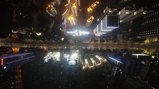 武汉徐东航拍俯视夜景灯光马路车流高楼大厦视频素材模板下载