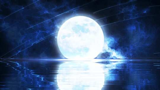 唯美大海上升月亮白月光蓝色夜空圆月