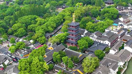 江苏苏州市姑苏区寒山寺风景风光航拍江南水