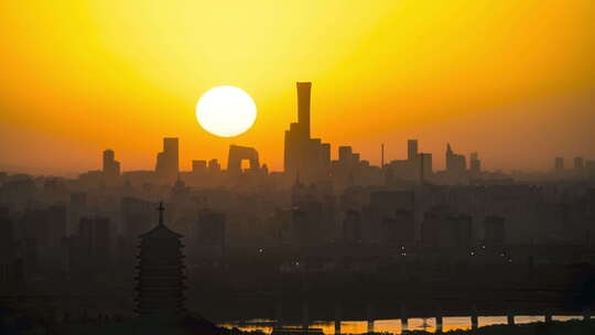 北京中国尊日出悬日永定塔