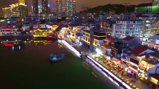 航拍厦门沙坡尾海港夜景