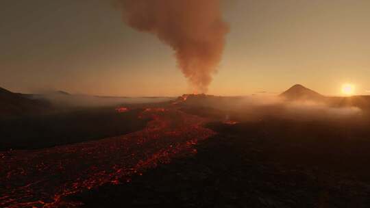 航拍火山活动 岩浆流动