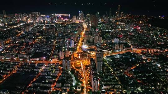 青岛城市CBD夜景白天繁华建筑航拍