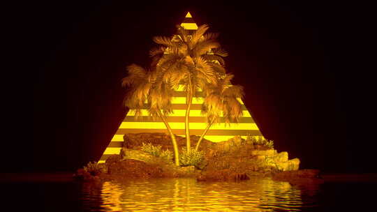 80年代风格的抽象场景与棕榈树和太阳
