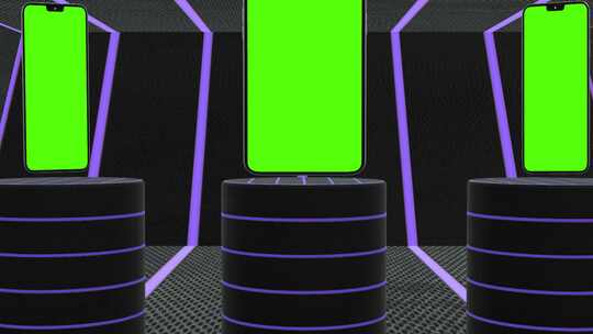 Mockup 3D智能手机绿屏铁板背景与