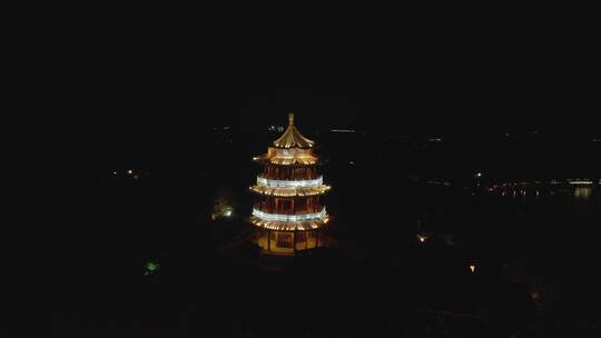 无锡太湖鼋头渚上山顶塔夜景4K