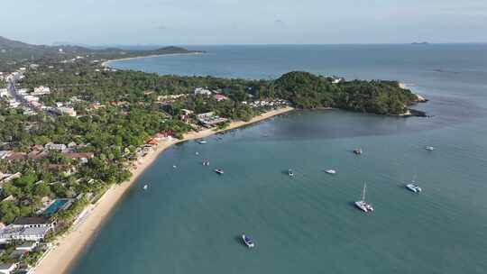 泰国苏梅岛波普海滩海岸线航拍自然景观视频素材模板下载
