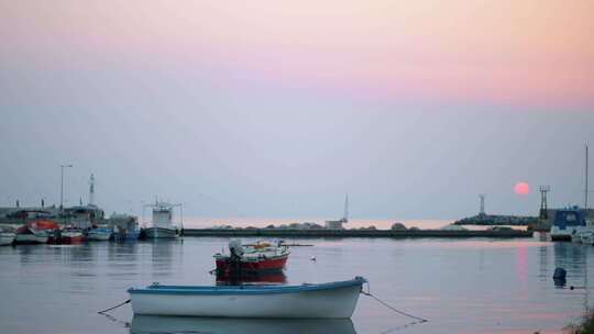 -海港与捆绑船，傍晚景观