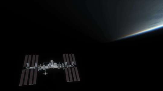 国际空间站滑入地球阴影后的动画
