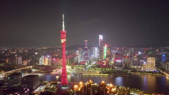 广州塔珠江新城夜景航拍