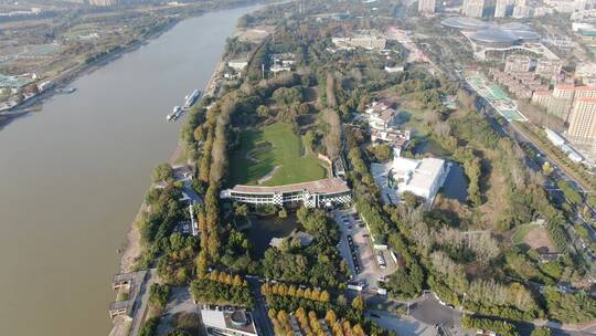 城市航拍南京夹江湿地公园