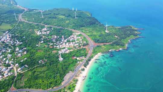 航拍海南环岛公路海洋森林海岸与海岸线航拍