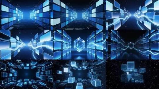 蓝色科技隧道穿梭，数据空间发布会宣传片高清在线视频素材下载