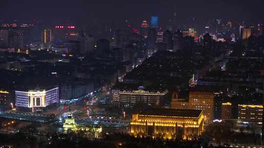 冬季哈尔滨松花江夜景航拍视频素材模板下载