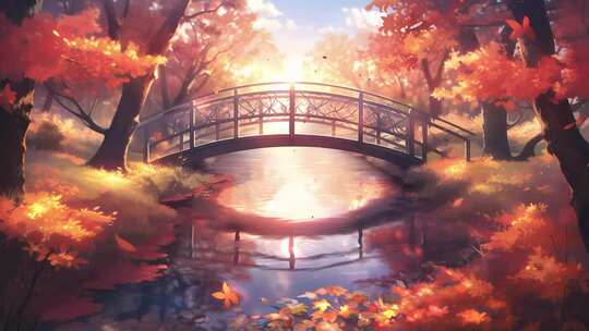 秋日树林中的小桥风景