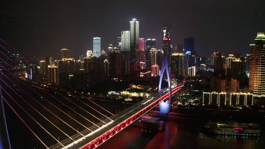 航拍重庆千厮门大桥夜景视频素材模板下载
