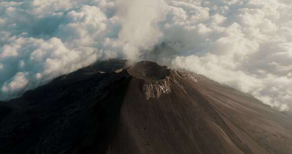 火山，危地马拉，峰，烟