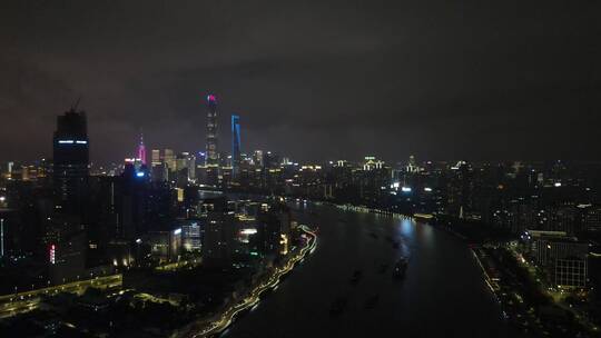 上海世博园黄浦江夜景4K航拍