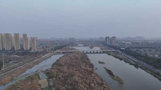 航拍四川广汉湔江鸭子河湿地空镜