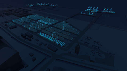 三维3D动画港口无人装船卸船集装箱繁忙码头