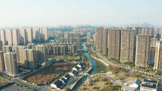 杭州市余杭区闲林埠街道街景高低空航拍