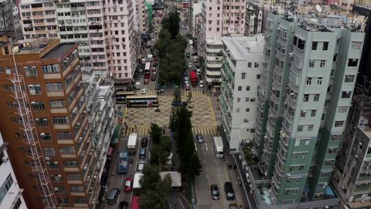 香港市中心老街区全景-航拍4k视频素材模板下载