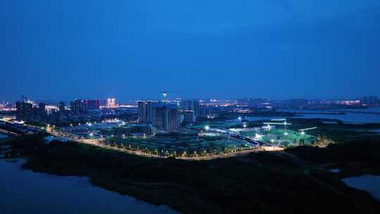 航拍城市建设夜景工地