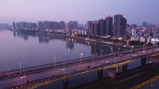 航拍城市交通衡阳湘江大桥立交桥夜景