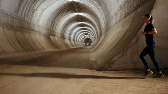 女子在隧道内跑步