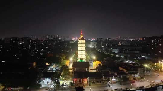 安徽安庆迎江寺振风塔夜景航拍