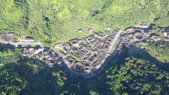 福建漳州南靖土楼古镇村落土楼航拍乡村