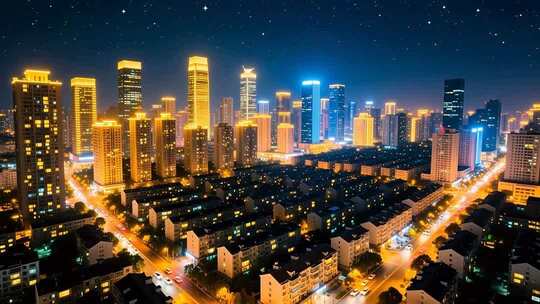 航拍万家灯火4K